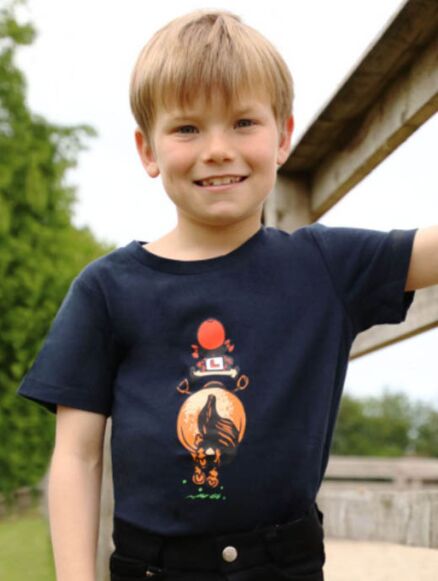 Hy Equestrian Thelwell Collection Children’s Badge T-Shirt Navy