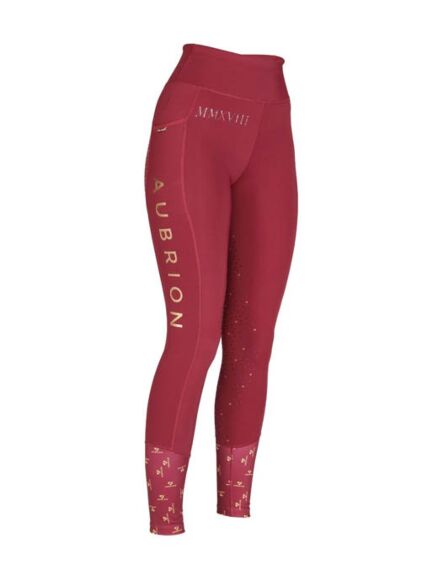 Shires Aubrion Team Riding Tights Burgundy