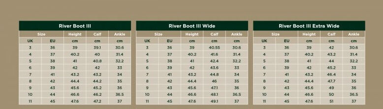 dublin river boots iii size chart