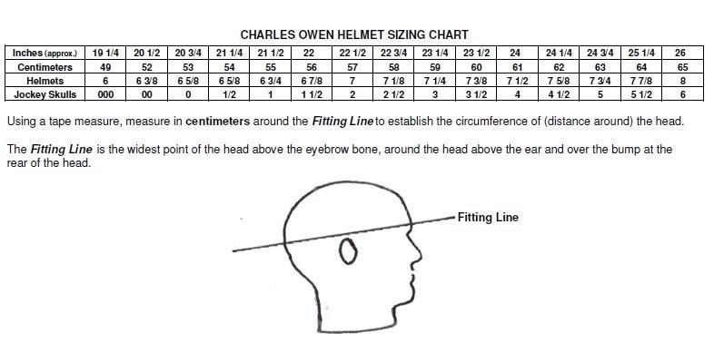 Charles Owen Helmet Size Chart